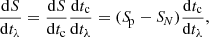 $$ \begin{aligned} \frac{\mathrm{d} S}{\mathrm{d} t_\lambda } = \frac{\mathrm{d} S}{\mathrm{d} t_{\rm c}} \frac{\mathrm{d}t_{\rm c}}{\mathrm{d} t_\lambda } = ({S\!}_{\rm p} - {S\!}_N) \frac{\mathrm{d}t_{\rm c}}{\mathrm{d} t_\lambda }, \end{aligned} $$