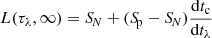 $$ \begin{aligned} L(\tau _\lambda , \infty ) = {S\!}_N + ({S\!}_{\rm p} - {S\!}_N) \frac{ \mathrm{d} t_{\rm c}}{\mathrm{d} t_{\lambda }} \end{aligned} $$