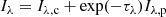 $$ \begin{aligned} I_\lambda = I_{\rm \lambda ,c} +\exp (-\tau _\lambda ) I_{\rm \lambda , p} \end{aligned} $$