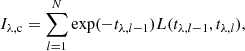 $$ \begin{aligned} I_{\rm \lambda ,c} = \sum _{l=1}^{N} \exp (- t_{\lambda , l-1}) L( t_{\lambda , l-1}, t_{\lambda , l} ), \end{aligned} $$