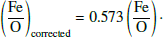 $$ \left(\frac{\mathrm{Fe}}{\mathrm{O}}\right)_{\rm corrected} = 0.573 \left( \frac{\mathrm{Fe}}{\mathrm{O}} \right)\cdot $$