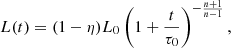 $$ \begin{aligned} L(t) = (1-\eta )L_0\left(1+\frac{t}{\tau _0}\right)^{-\frac{n+1}{n-1}}, \end{aligned} $$