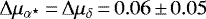 $\Delta\mu_{\alpha^{\star}}\,{=}\, \Delta\mu_{\delta}\,{=}\,0.06\,{\pm}\,0.05$