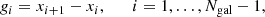 $$ \begin{aligned} g_i = x_{i+1} -x_i, \qquad i=1,\dots , {N_{\rm gal}}-1 ,\end{aligned} $$