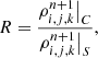 $$ \begin{aligned} R = \frac{\rho ^{n+1}_{i,j,k} \big |_C}{\rho ^{n+1}_{i,j,k} \big |_S}, \end{aligned} $$