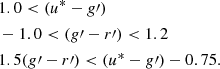 $$ \begin{aligned}&1.0 < (u^{*}-g\prime )\\&-1.0 < (g\prime -r\prime ) < 1.2 \\&1.5(g\prime -r\prime ) < (u^{*}-g\prime )-0.75. \end{aligned} $$