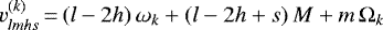 \begin{equation*}v_{lmhs}^{(k)}\,{=}\,(l-2h) \, \omega_k &#x002B; (l-2h&#x002B;s) \, M &#x002B; m \, \Omega_k \end{equation*}