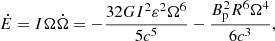 $$ \begin{aligned} \dot{E} = I\Omega \dot{\Omega } = -\frac{32GI^2\varepsilon ^2\Omega ^6}{5c^5} - \frac{B_{\rm p}^2R^6\Omega ^4}{6c^3}, \end{aligned} $$