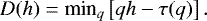 \begin{equation*} D(h) = \textrm{min}_q\left[qh-\tau(q)\right].\end{equation*}