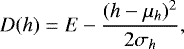 \begin{equation*} D(h) = E - \frac{(h-\mu_h)^2}{2\sigma_h},\end{equation*}