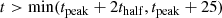 $$ \begin{aligned} t> \min (t_{\rm peak}+2t_{\rm half},t_{\rm peak}+25) \end{aligned} $$