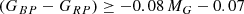 $$ \begin{aligned} (G_{BP}-G_{RP}) \ge -0.08\,M_G - 0.07 \end{aligned} $$
