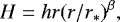 \begin{equation*}H = h r (r/r_*)^{\beta}, \end{equation*}