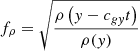 $$ \begin{aligned} f_\rho = \sqrt{\frac{\rho \left(y-c_{gy}t\right)}{\rho (y)}} \end{aligned} $$