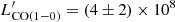 $ L^\prime_{\rm CO(1{-}0)}=(4\pm2)\times10^8 $