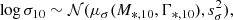 $$ \begin{aligned} \log {\sigma _{10}}\sim \mathcal{N} (\mu _\sigma (M_{*,10},\Gamma _{*,10}), s_\sigma ^2), \end{aligned} $$
