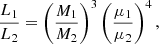 $$ \begin{aligned} \frac{L_1}{L_2} = \left( \frac{M_1}{M_2} \right)^3 \left( \frac{\mu _1}{\mu _2} \right)^4, \end{aligned} $$