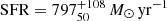 $ \mathrm{SFR}= 797^{+108}_{50}\,M_{\odot}\,\mathrm{yr^{-1} } $
