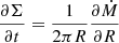 $$ \begin{aligned}&\frac{\partial \Sigma }{\partial t}=\frac{1}{2\pi R}\frac{\partial \dot{M}}{\partial R} \end{aligned} $$