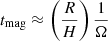 $$ \begin{aligned} t_{\rm mag}\approx \left(\frac{R}{H}\right)\frac{1}{\Omega } \end{aligned} $$