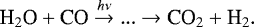 \begin{displaymath} \textrm{H}_2\textrm{O} &#x002B; \textrm{CO} \stackrel{h\nu}{\rightarrow}... \rightarrow {\textrm{CO}}_2 &#x002B; \textrm{H}_2. \end{displaymath}
