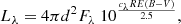$$ \begin{aligned} L_\lambda = 4 \pi d^2 F_\lambda ~10^{\frac{c_\lambda R E(B-V)}{2.5}}, \end{aligned} $$