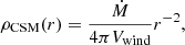$$ \begin{aligned} \rho _\mathrm{CSM} (r) = \frac{\dot{M}}{4\pi V_\mathrm{wind} }r^{-2}, \end{aligned} $$