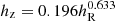 $ h_{\mathrm{z}} = 0.196 h_{\mathrm{R}}^{0.633} $