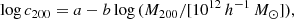 $$ \begin{aligned} \log {c_{200}} = a - b \log {(M_{200}/[10^{12}\,h^{-1}\,M_\odot ])}, \end{aligned} $$