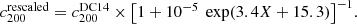 $$ \begin{aligned} c_{200}^\mathrm{rescaled} = c_{200}^\mathrm{DC14}\times \big [1 + 10^{-5}~\exp (3.4 X+ 15.3)\big ]^{-1}. \end{aligned} $$