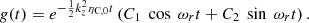 $$ \begin{aligned} g(t)=e^{-\frac{1}{2} k_z^2 \eta _{\rm C,0}t} \left( C_1 \ \cos \ \omega _r t + C_2 \ \sin \ \omega _r t \right). \end{aligned} $$