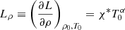 $$ \begin{aligned} L_\rho&\equiv \left(\frac{\partial L}{\partial \rho }\right)_{\rho _0,T_0} = \chi ^* T_0^\alpha \end{aligned} $$