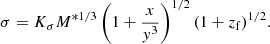 $$ \begin{aligned} \sigma = K_{\sigma } M^{*{1/3}} \left( 1 + \frac{x}{y^3} \right)^{1/2} (1+z_{\rm f})^{1/2}. \end{aligned} $$