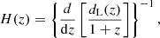 $$ \begin{aligned} H(z)=\left\{ \frac{d}{\mathrm{d}z}\left[\frac{d_{\rm L}(z)}{1+z}\right]\right\} ^{-1}, \end{aligned} $$