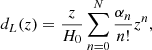 $$ \begin{aligned}&d_L(z)=\frac{z}{H_0}\sum _{n=0}^{N}\frac{\alpha _n}{n!}z^n,\end{aligned} $$