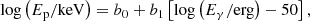 $$ \begin{aligned} \log \left(E_{\rm p}/\mathrm{keV}\right)= b_0 + b_1 \left[\log \left(E_\gamma /\mathrm{erg}\right)-50\right], \end{aligned} $$
