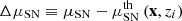 $ \Delta\mu_{\mathrm{SN}}\equiv \mu_{\mathrm{SN}}-\mu_{\mathrm{SN}}^{\mathrm{th}}\left(\mathbf{x},z_i\right) $