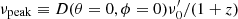 $ \nu_{\rm peak} \equiv D(\theta = 0, \phi = 0)\nu^\prime_0/(1+z) $