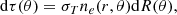 $$ \begin{aligned} \mathrm{d}\tau (\theta ) = \sigma _T n_e(r, \theta ) \mathrm{d}R(\theta ), \end{aligned} $$
