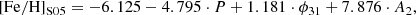 $$ \begin{aligned}{[{\rm{Fe/H}}]_{{\rm{S05}}}} = - 6.125 - 4.795 \cdot P + 1.181 \cdot {\phi _{31}} + 7.876 \cdot {A_2}, \end{aligned} $$