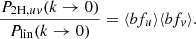 $$ \begin{aligned} \frac{P_{2\mathrm{H},uv}(k\rightarrow 0)}{P_{\rm lin}(k\rightarrow 0)}=\langle b f_u\rangle \langle b f_v\rangle . \end{aligned} $$