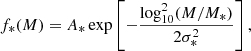 $$ \begin{aligned} f_{*}(M)=A_*\exp \left[-\frac{\log ^2_{10}(M/M_*)}{2\sigma _*^2}\right], \end{aligned} $$