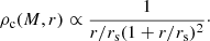 $$ \begin{aligned} \rho _{\rm c}(M,r)\propto \frac{1}{r/r_{\rm s}(1+r/r_{\rm s})^2}\cdot \end{aligned} $$