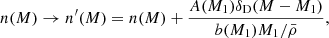 $$ \begin{aligned} n(M)\rightarrow n^{\prime }(M)=n(M)+\frac{A(M_1)\delta _{\rm D}(M-M_1)}{b(M_1)M_1/\bar{\rho }}, \end{aligned} $$