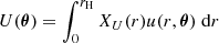 $$ \begin{aligned} U(\boldsymbol{\theta })=\int _0^{r_{\rm H}} X_U(r) u(r,\boldsymbol{\theta })\;\mathrm{d}r \end{aligned} $$
