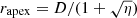 $ r_{\mathrm{apex}} = D/(1 + \sqrt{\eta}) $