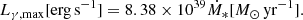 $$ \begin{aligned} L_{\gamma ,\mathrm{max}} [\mathrm{erg\,s}^{-1}] = 8.38 \times 10^{39} \dot{M}_* [{M}_\odot \,\mathrm{yr}^{-1}]. \end{aligned} $$