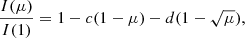 $$ \begin{aligned} \frac{I(\mu )}{ I(1)} = 1 - c(1 - \mu ) - d(1 - \sqrt{\mu }), \end{aligned} $$