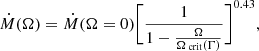 $$ \begin{aligned} \dot{M} (\Omega ) = \dot{M}(\Omega =0) \Bigg [ \frac{1}{1- \frac{\Omega }{\Omega _ {\text{ crit}}(\Gamma )}} \Bigg ] ^{0.43}, \end{aligned} $$