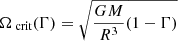 $$ \begin{aligned} \Omega _ {\text{ crit}} (\Gamma ) = \sqrt{\frac{GM}{R^3} (1-\Gamma )} \, \end{aligned} $$